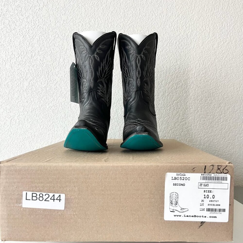 Lane SANDAGA Midi Womens Cowboy Boots 10 Cowgirl Western Wear Black Mid Calf - Picture 10 of 11